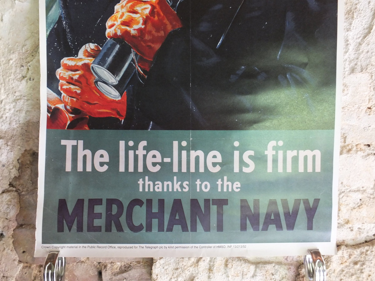 Vintage British WW2 Lifeline is Firm Royal Merchant Navy Propaganda Poster Telegraph bombers reprint print wall art 1980s