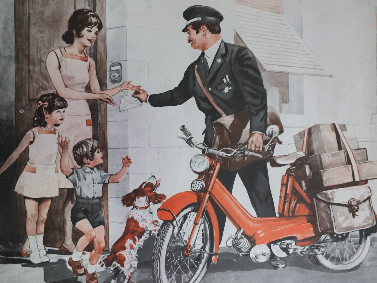 Original Vintage French MDI school poster postman school friends wall art double sided early years retro interior design 1970s