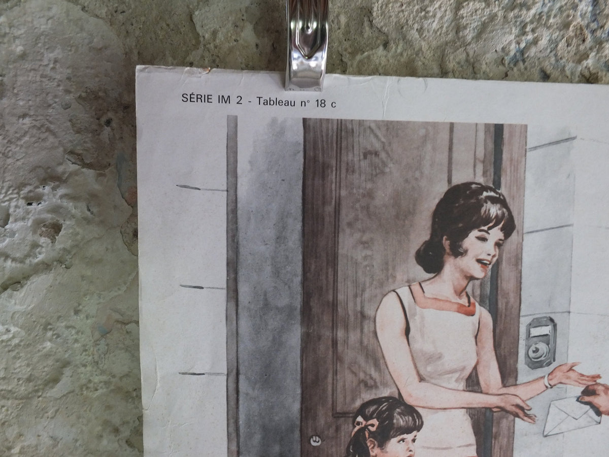 Original Vintage French MDI school poster postman school friends wall art double sided early years retro interior design 1970s