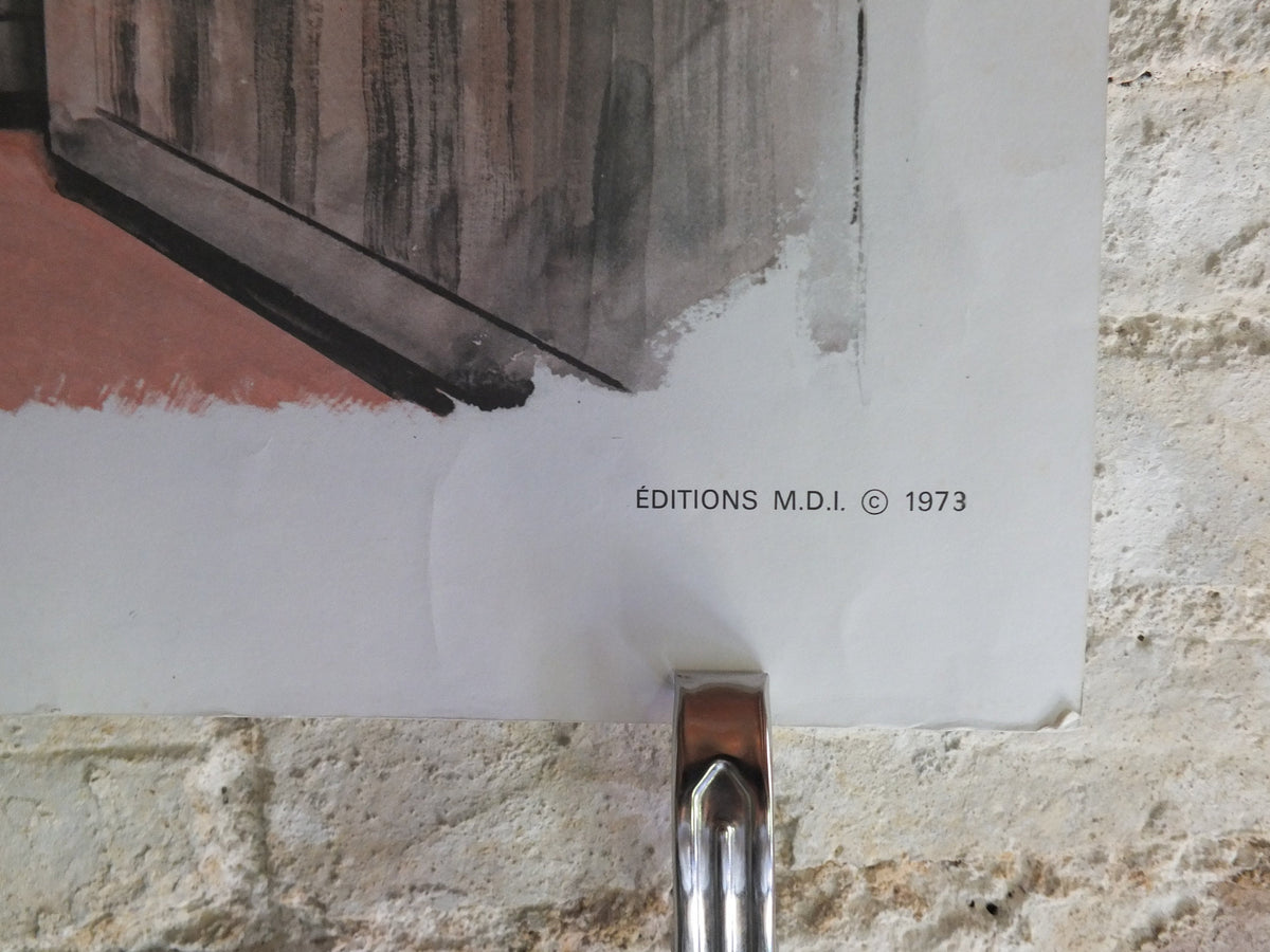 Original Vintage French MDI school poster clothes fashion delicatessen market wall art double sided early years retro interior design 1970s