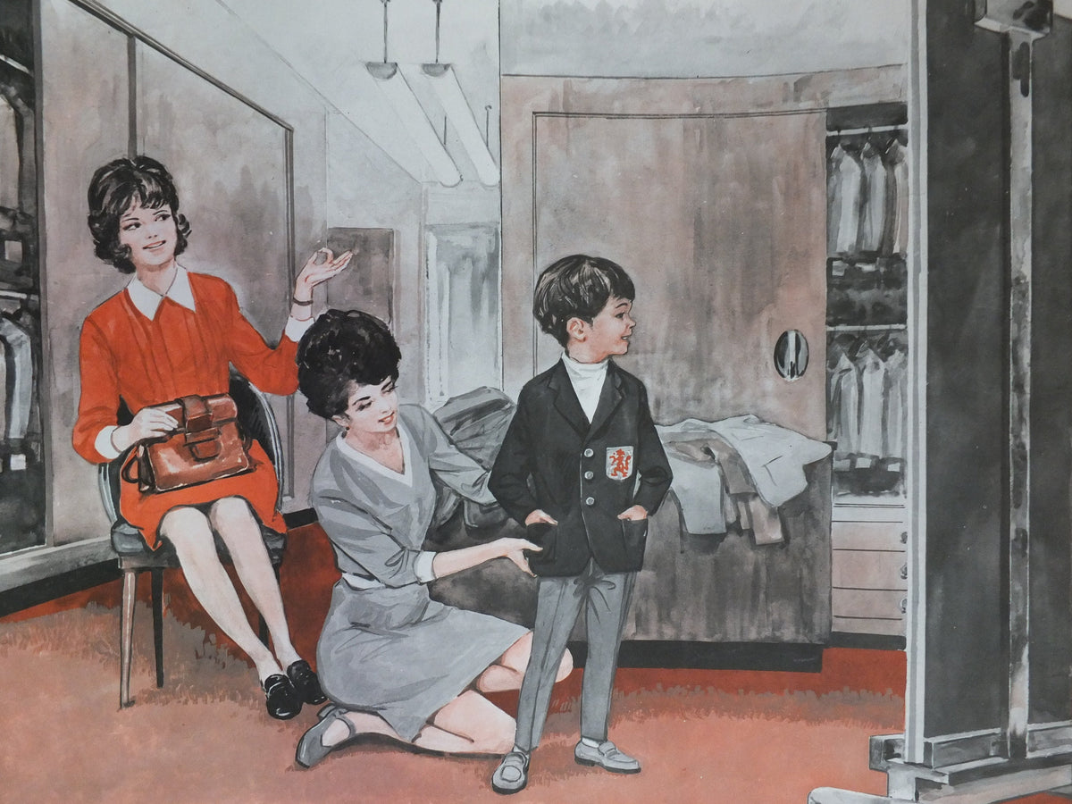 Original Vintage French MDI school poster clothes fashion fruit stand market wall art double sided early years retro interior design 1970s
