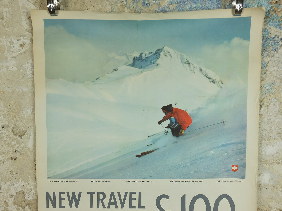 1950s Swiss Ski Travel Poster, Switzerland, Swiss National Tourist Office, Winter Holiday, travel tourism skiing vacation, wall art decor