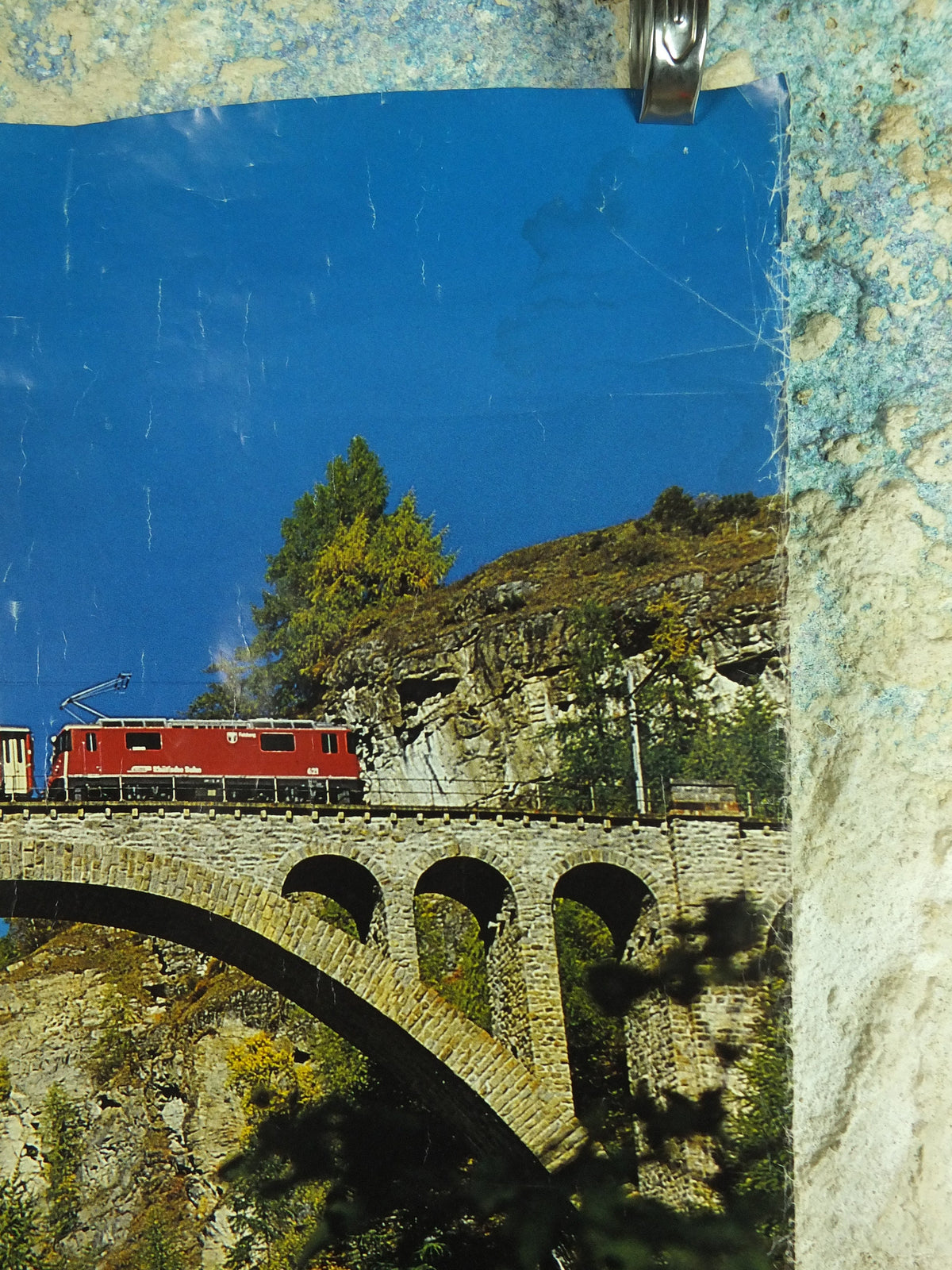 Original Vintage Swiss Engadin St Moritz Rail Poster Wein Salzburg Schweiz Suisse Switzerland train travel tourism tourist wall art 1980s