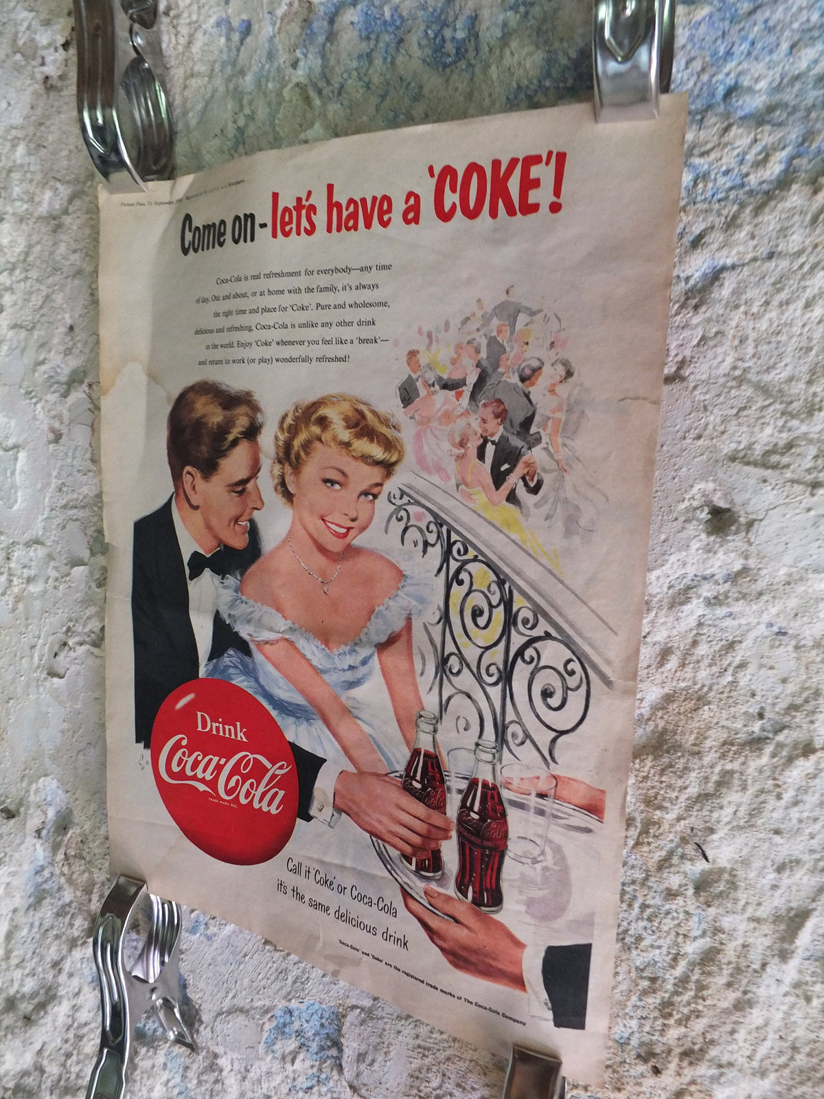 Original Vintage Cocacola Coke Poster Advertising Coca Cola beverage soda pop Coca-Cola carbonated fizzy bottle print wall art retro 1950s