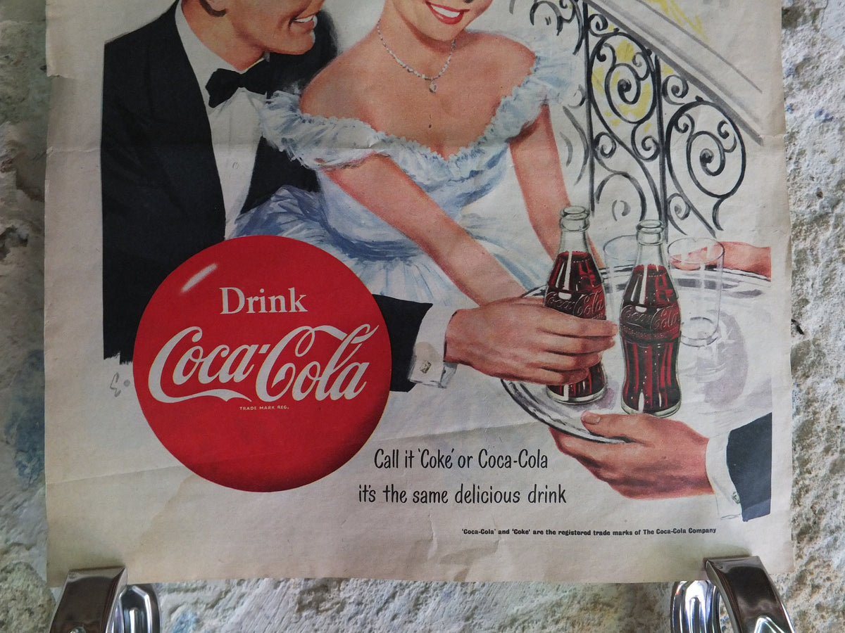 Original Vintage Cocacola Coke Poster Advertising Coca Cola beverage soda pop Coca-Cola carbonated fizzy bottle print wall art retro 1950s