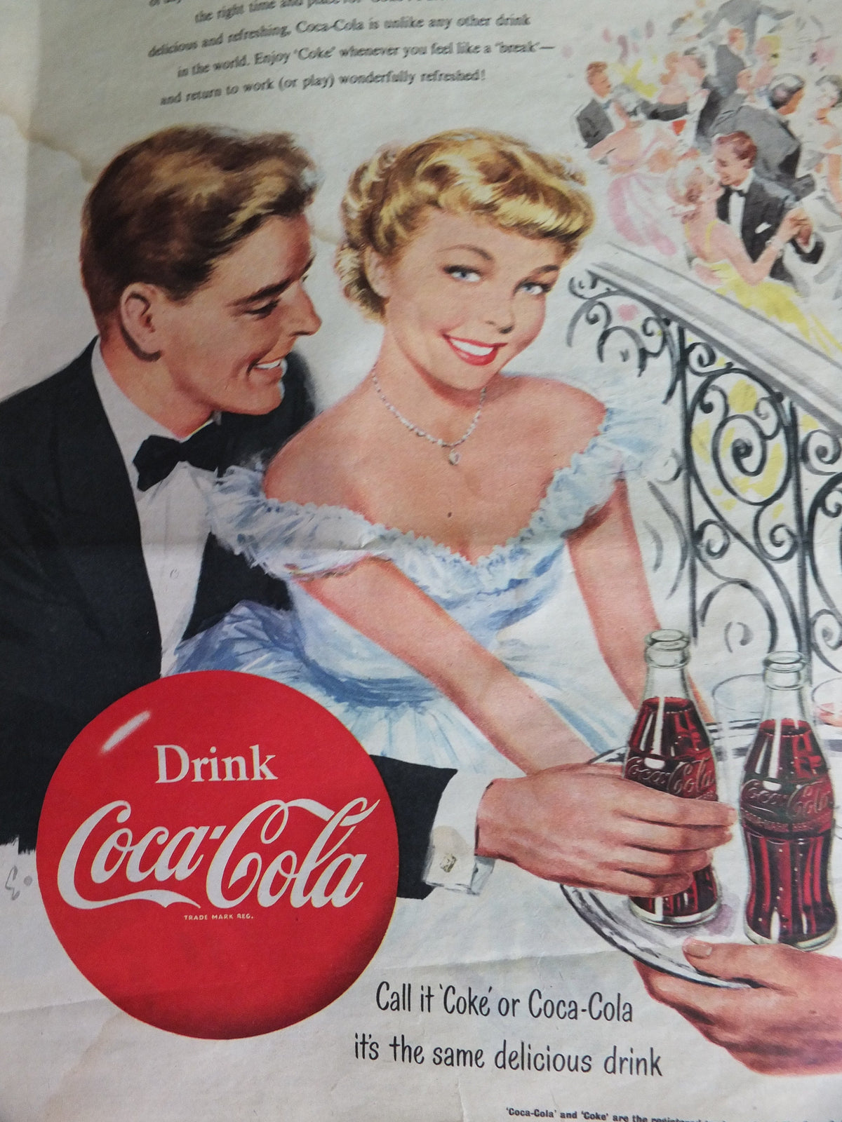Original Vintage Cocacola Coke Poster Advertising Coca Cola beverage soda pop Coca-Cola carbonated fizzy bottle print wall art retro 1950s