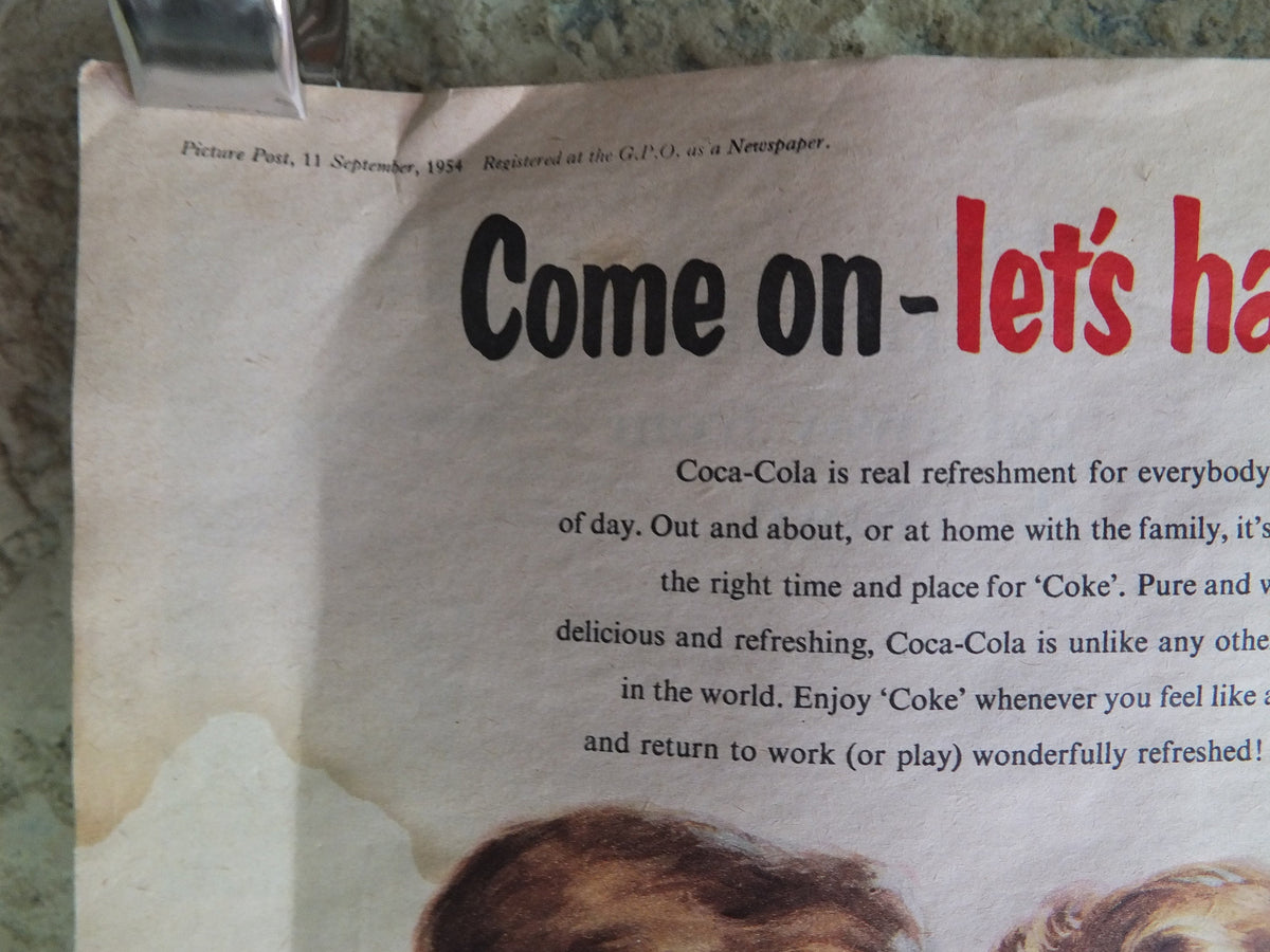 Original Vintage Cocacola Coke Poster Advertising Coca Cola beverage soda pop Coca-Cola carbonated fizzy bottle print wall art retro 1950s