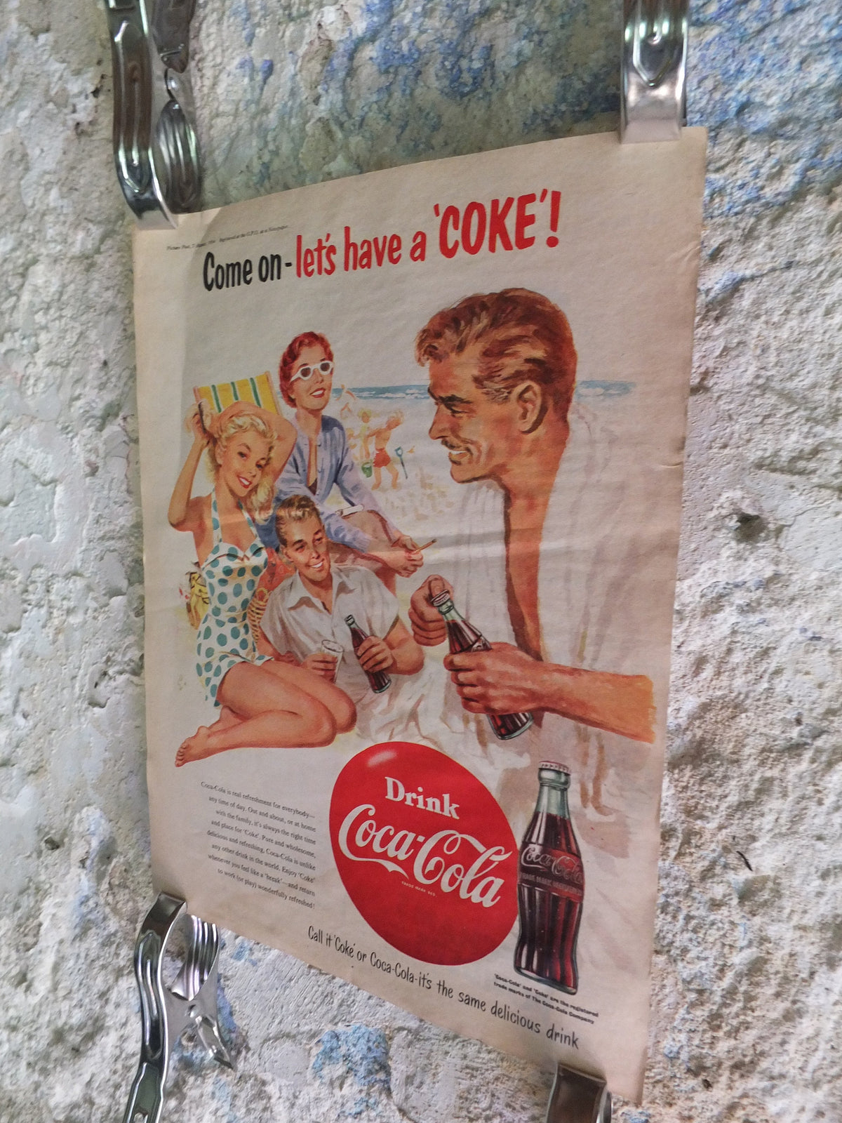 Original Vintage Cocacola Coke Poster Advertising Coca Cola beverage soda pop Coca-Cola carbonated fizzy bottle print wall art retro 1950s