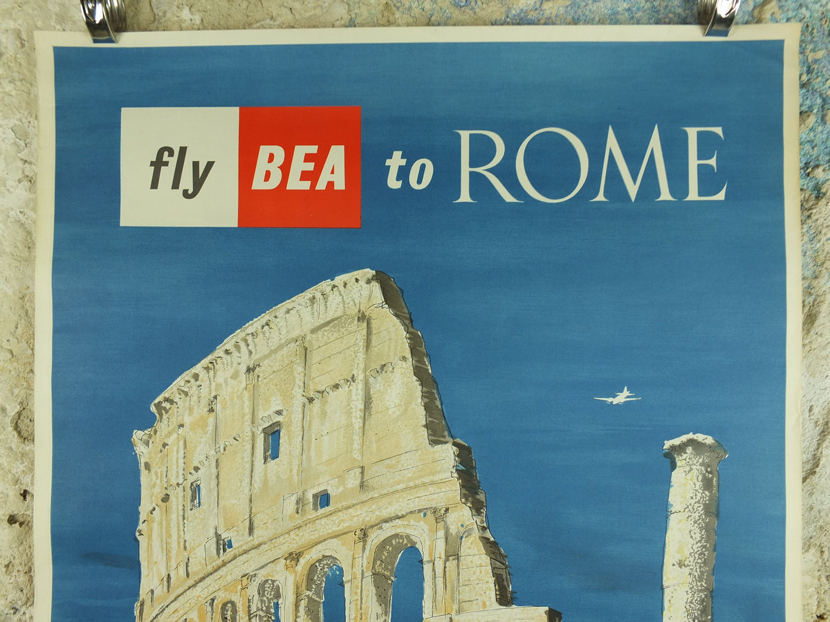 Original Vintage BEA Rome Poster Colleseum Italy British European Airlines Hugh Casson travel tourism holiday vacation wall art 1950s