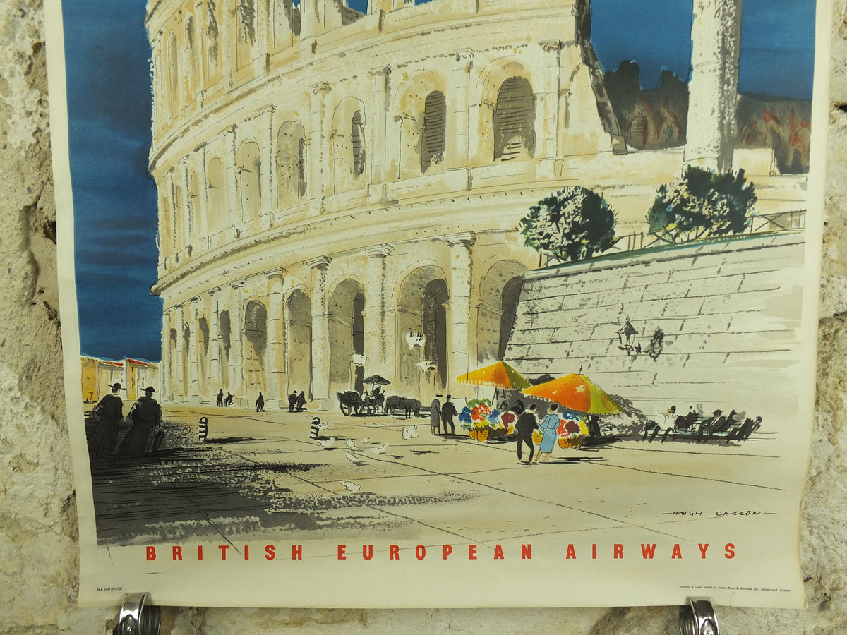 Original Vintage BEA Rome Poster Colleseum Italy British European Airlines Hugh Casson travel tourism holiday vacation wall art 1950s