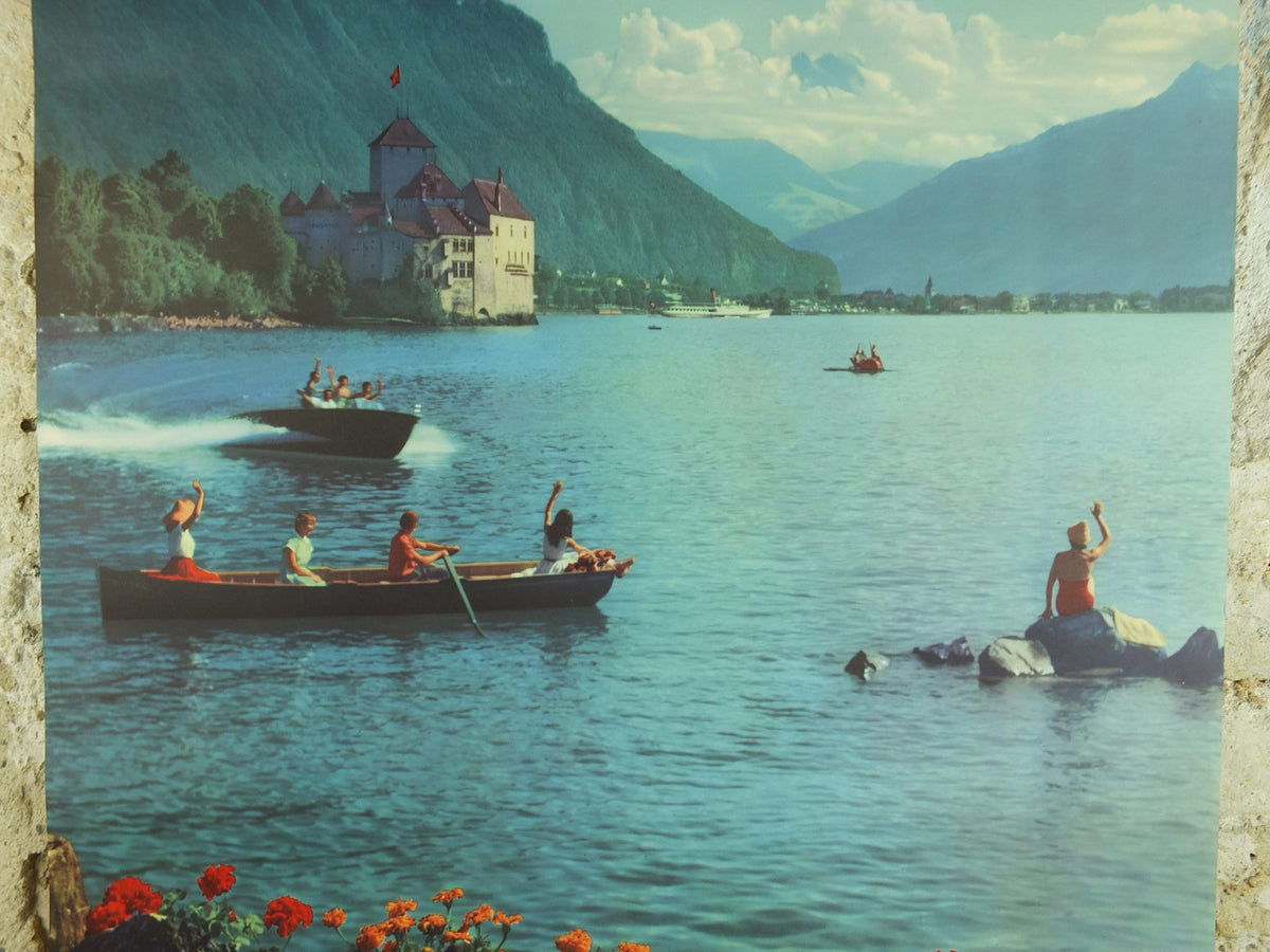1958 Vintage BEA Switzerland Poster, Zurich Geneva Basle, British European Airlines, Montreux, travel tourism holiday vacation wall art