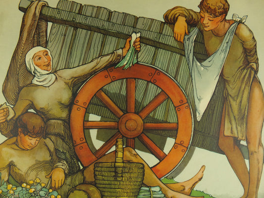 Original Vintage British Macmillan Historical Fashions Educational Poster - Saxon Field Worker Costumes - history print wall art retro 1930s