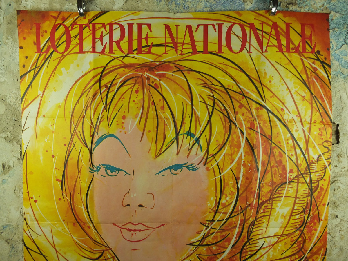 Original Vintage Blonde French National Lottery Poster Advertising Yoldjoglou money coins gold 21 November print wall art retro 1966 1960s