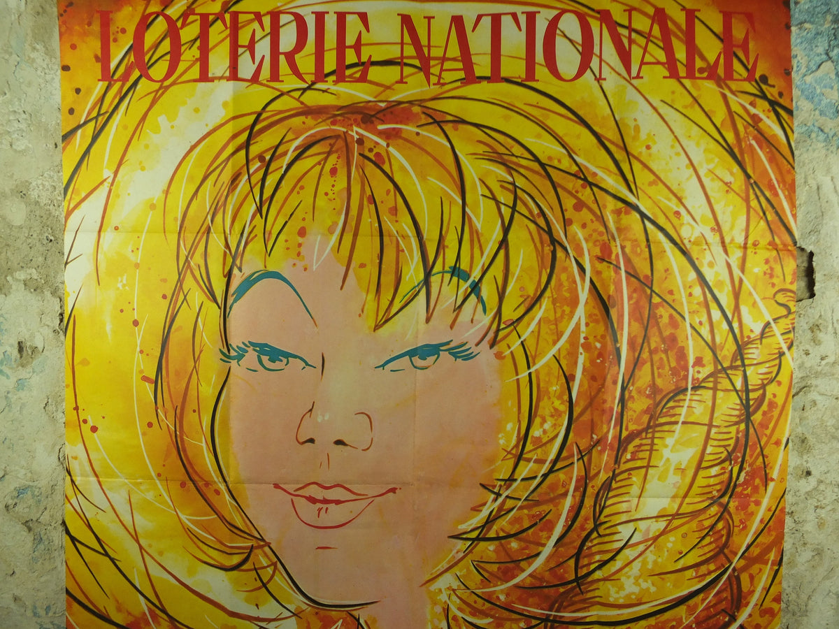 Original Vintage Blonde French National Lottery Poster Advertising Yoldjoglou money coins gold 21 November print wall art retro 1966 1960s