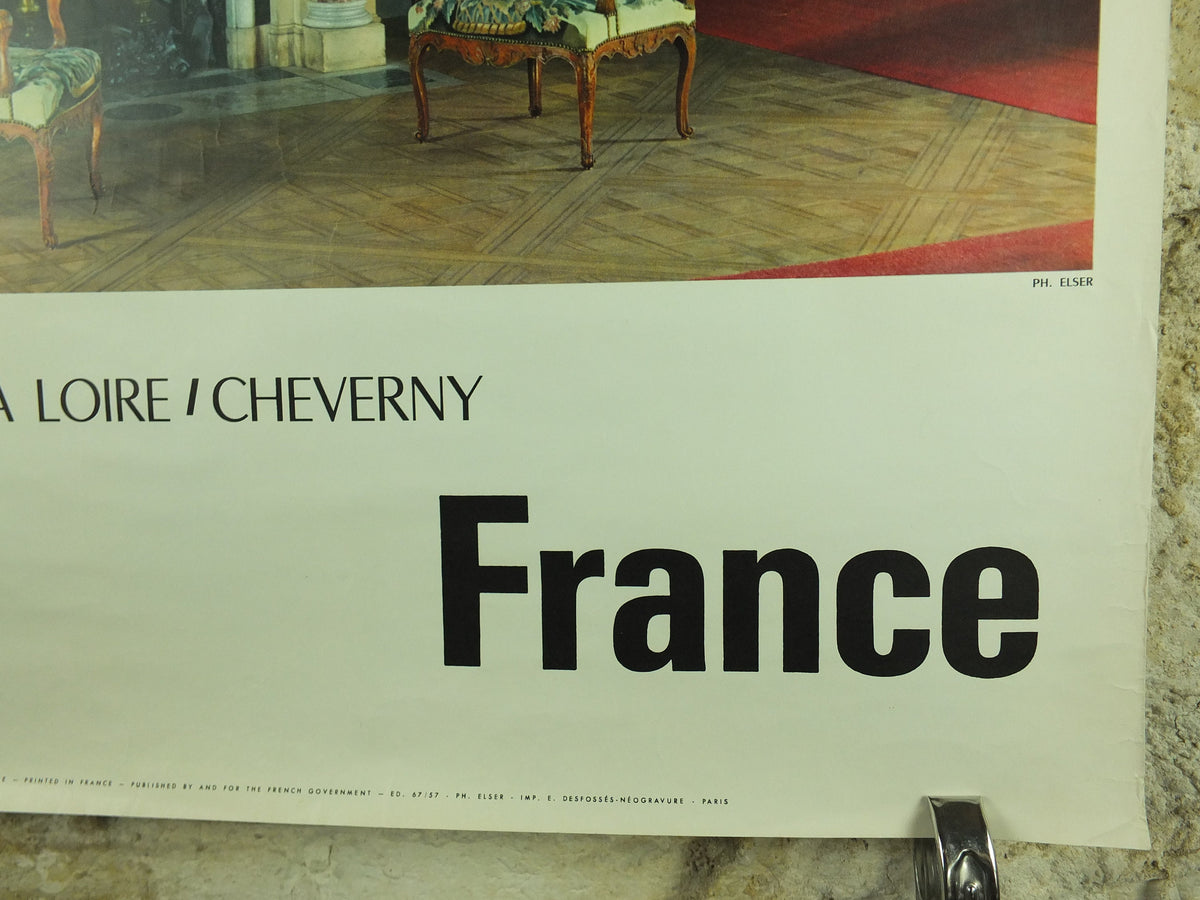 1950s French Loire Valley Travel Poster, Château de Cheverny, travel tourism, wall art decor