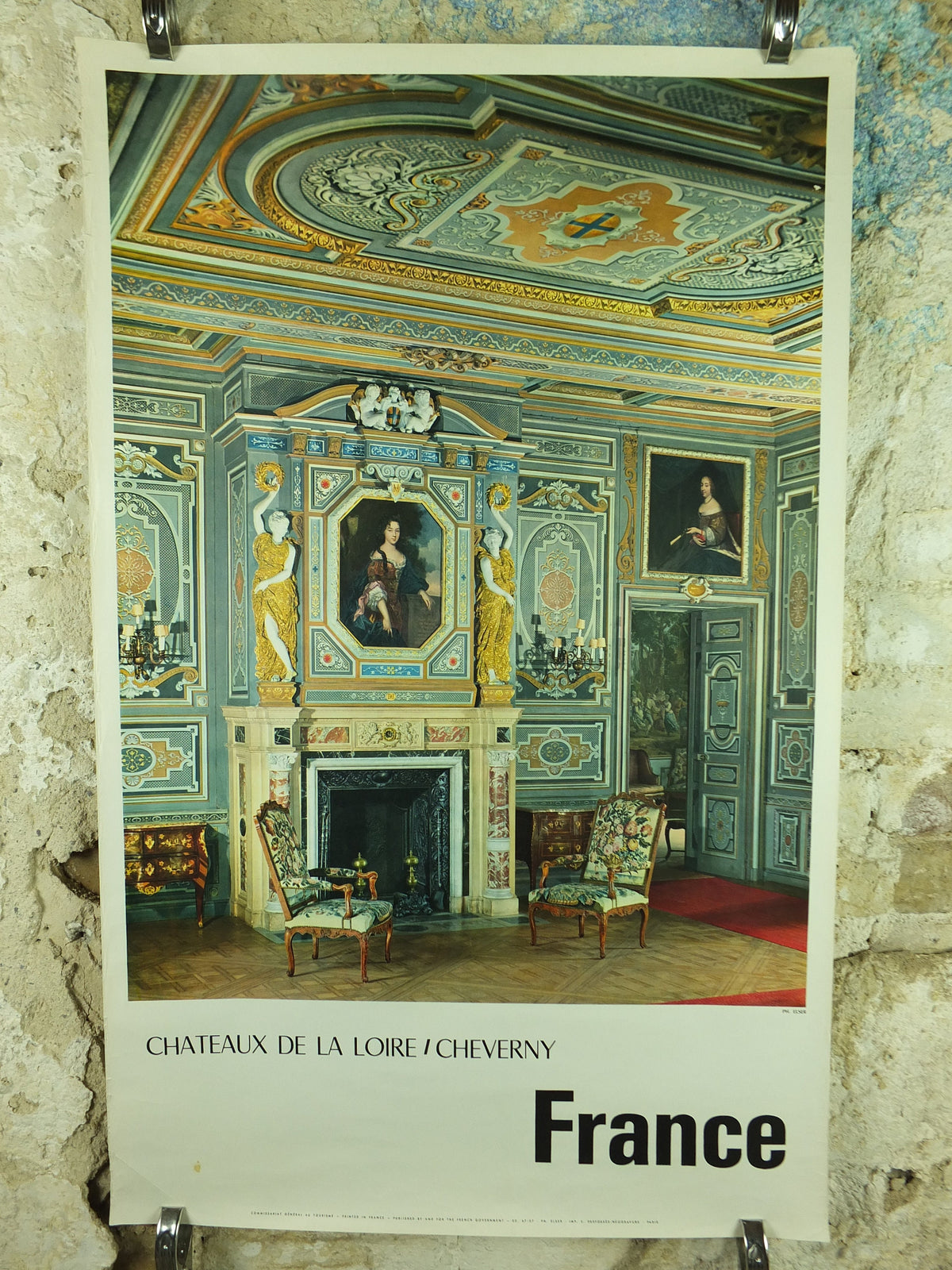 1950s French Loire Valley Travel Poster, Château de Cheverny, travel tourism, wall art decor