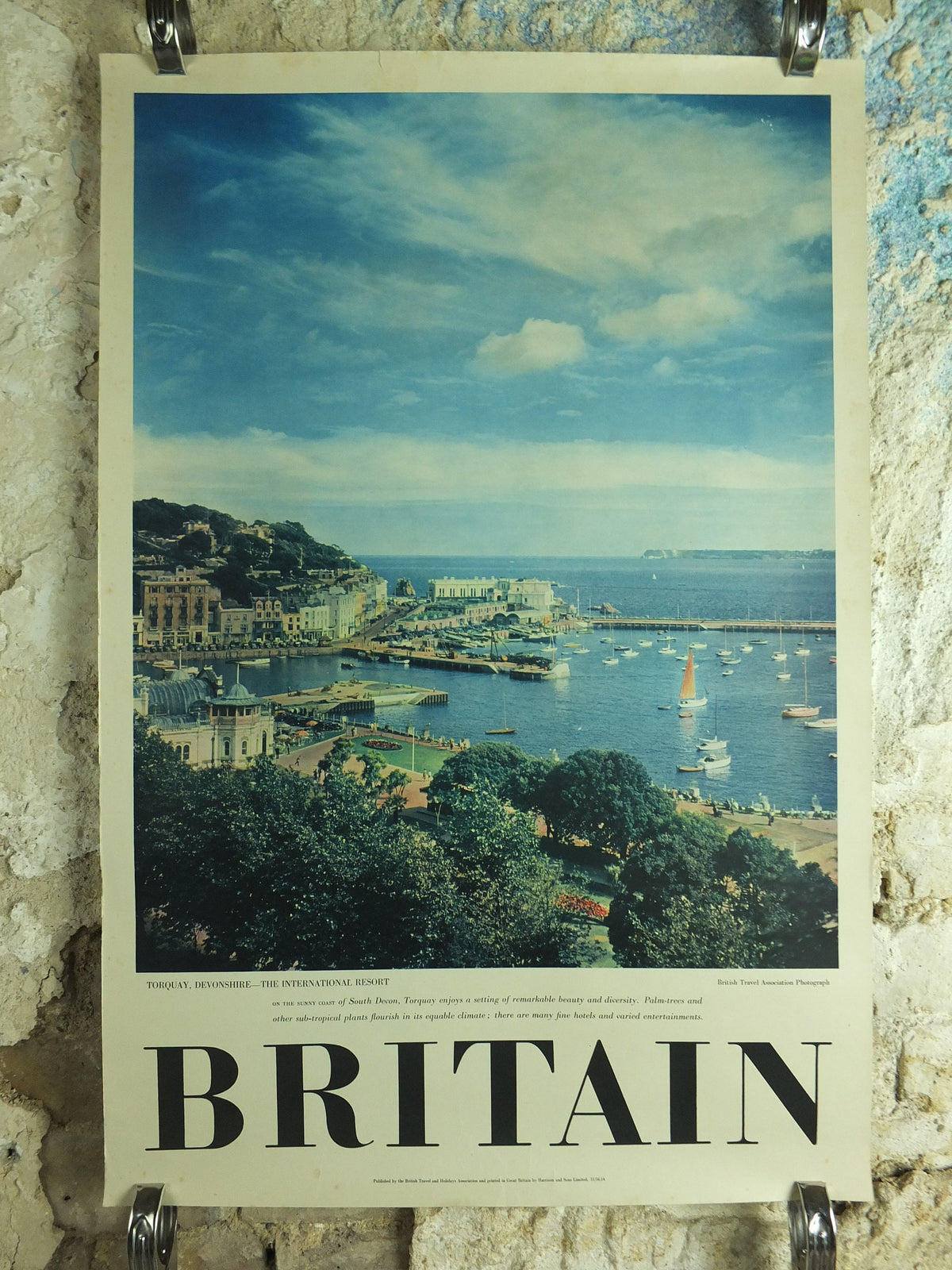 Torquay, Devon Travel Poster, Britain, Devonshire, Resort, harbour boats, travel tourism, holiday vacation wall art 1950s