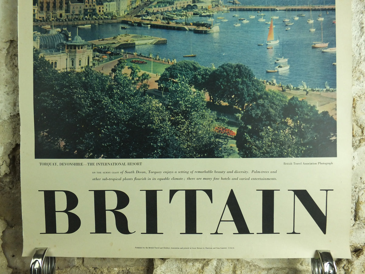 Torquay, Devon Travel Poster, Britain, Devonshire, Resort, harbour boats, travel tourism, holiday vacation wall art 1950s