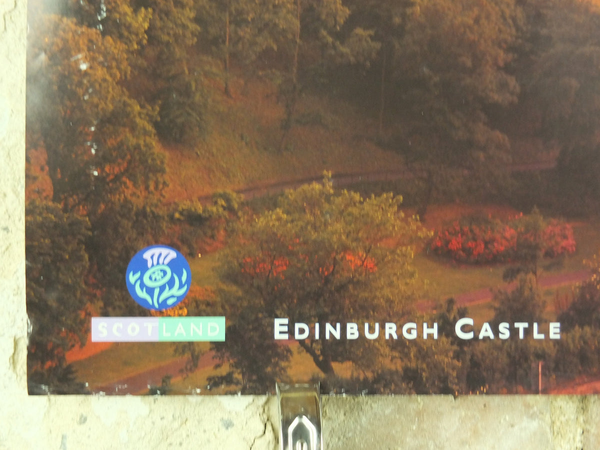 Original Vintage Scotland Travel Poster Edinburgh Castle Scottish lowlands Mountains travel tourism holiday vacation wall art 1990s