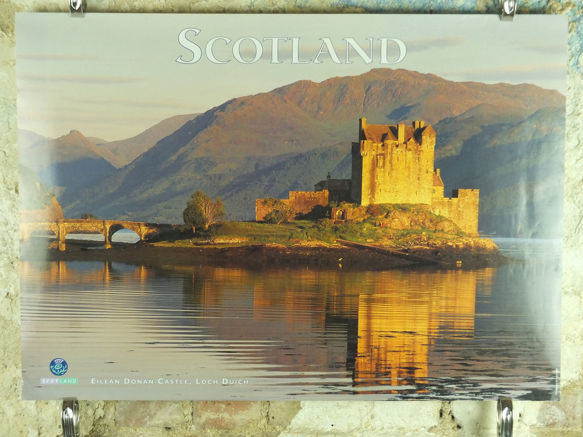 Original Vintage Scotland Travel Poster Eilean Donan Castle Loch Duich Scottish highlands lake travel tourism holiday vacation wall art 1990