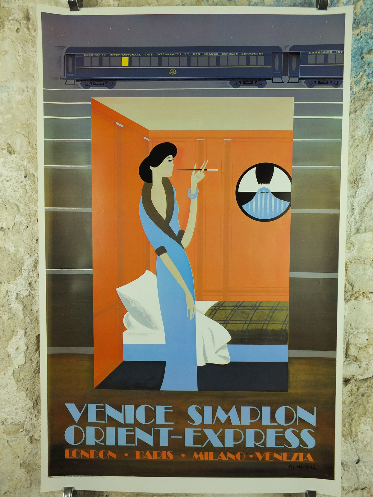 Original Vintage French Venice Simplon Orient Express Poster Fix Masseau 1st luxury train art deco nouveau Advertising print wall art 1980s