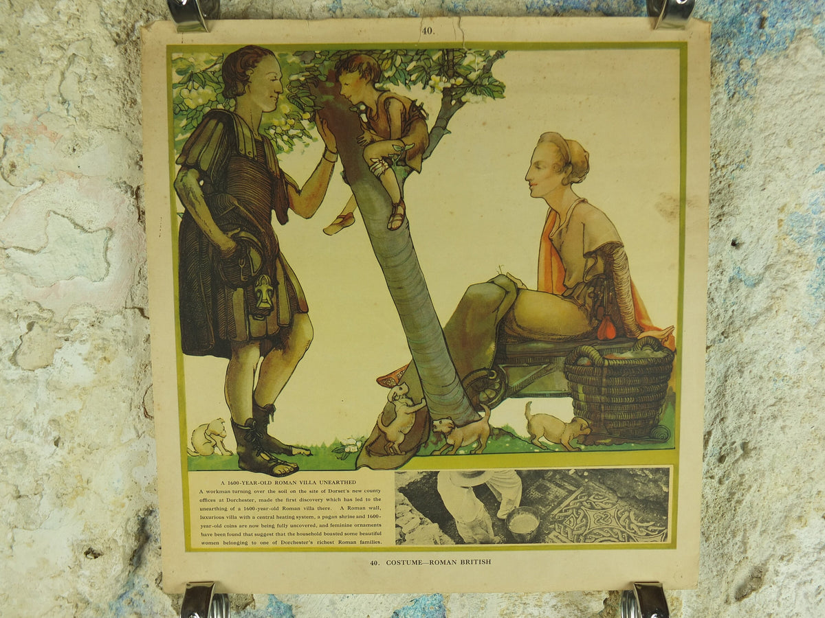 Original Vintage British Macmillan Historical Fashions Educational Poster - Roman British Costumes - history print wall art retro 1930s