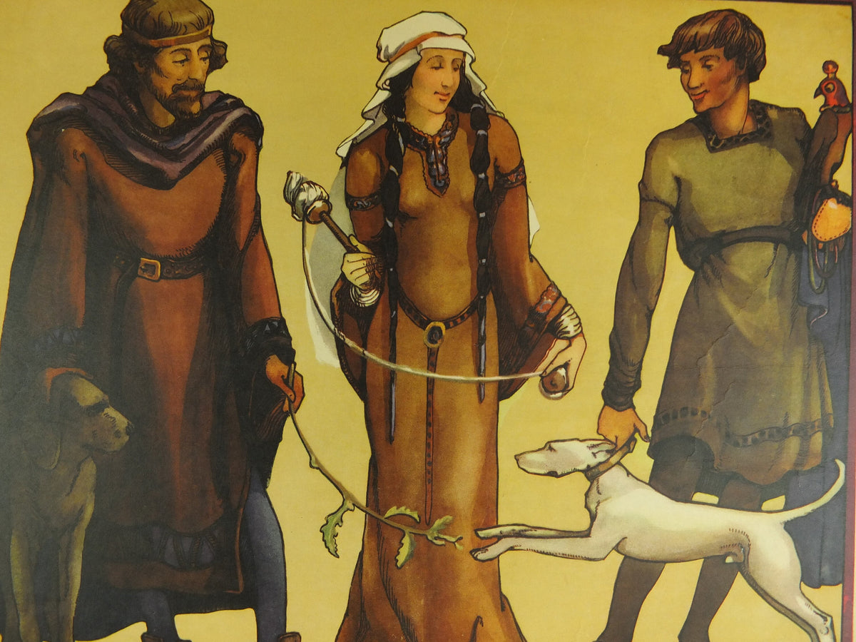 Original Vintage British Macmillan Historical Fashions Educational Poster - Norman times Costumes - history print wall art retro 1930s