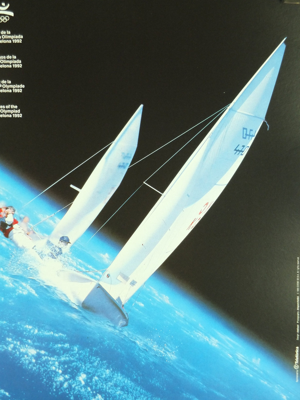 Original Vintage Olympic Spanish Barcelona 1992 Sailing Poster 470 yachting class match fleet race boat Olympiad sport wall art 1990s