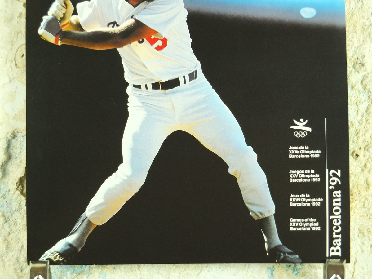 Original Vintage Olympic Spanish Barcelona 1992 Baseball Poster pitch strike moon world MBL softball Olympiad sport wall art 1990s