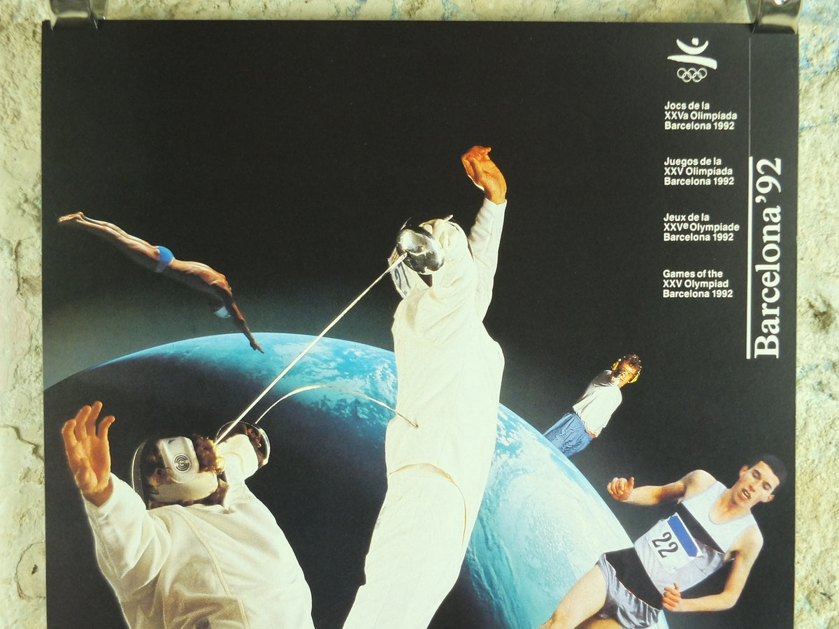 Original Vintage Olympic Spanish Barcelona 1992 Fencing Poster Swimming Track and Field Shooting Equestrian Olympiad sport wall art 1990s
