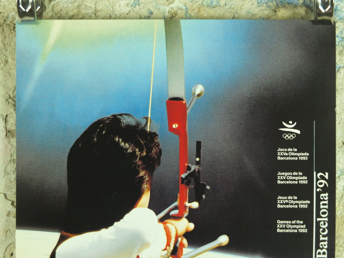 Original Vintage Olympic Spanish Barcelona 1992 Archery Poster bow arrow shooting quiver NASA world Olympiad sport wall art 1990s
