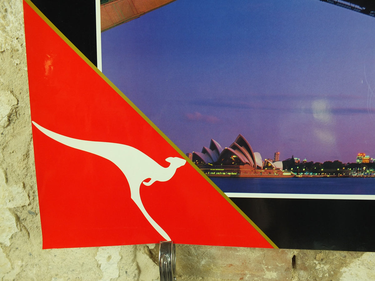 Original Vintage Australia Qantas Sydney Harbour Bridge Travel Poster city bay harbour travel tourism holiday vacation wall art 1990