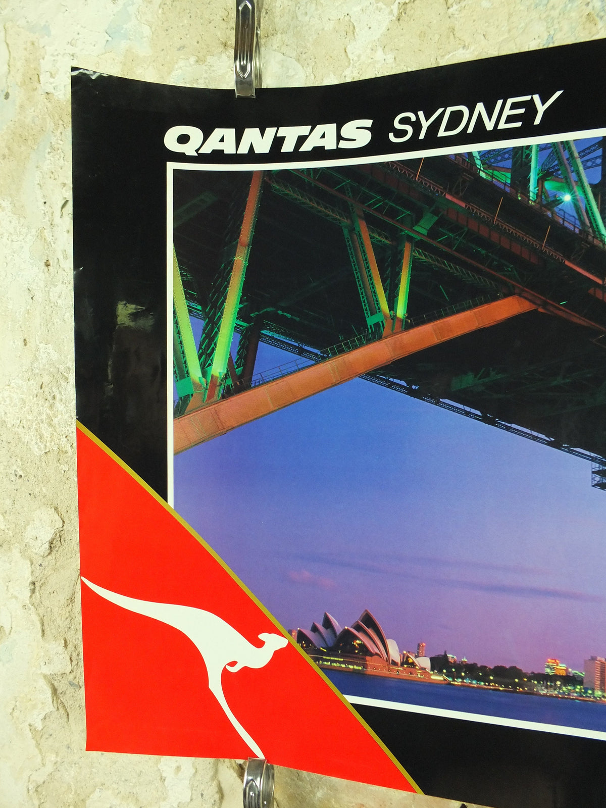 Original Vintage Australia Qantas Sydney Harbour Bridge Travel Poster city bay harbour travel tourism holiday vacation wall art 1990