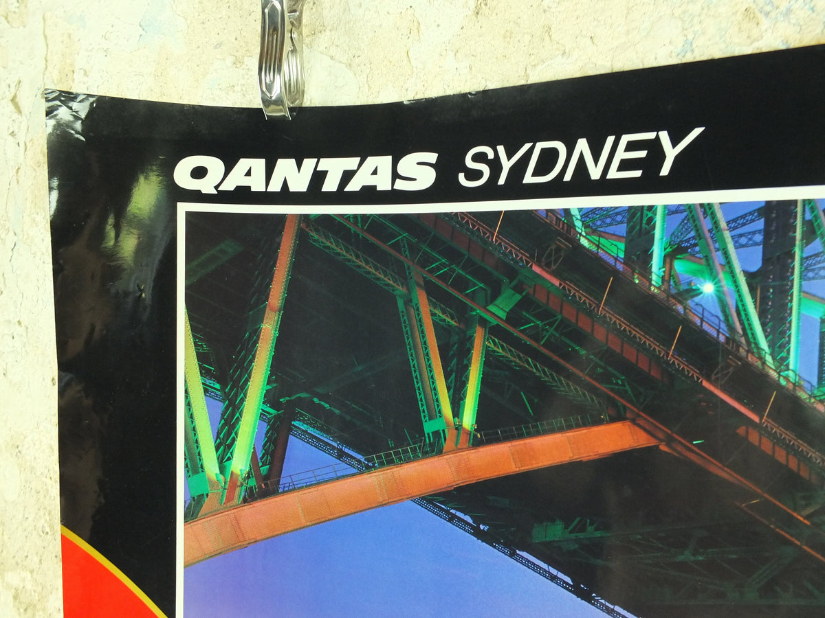 Original Vintage Australia Qantas Sydney Harbour Bridge Travel Poster city bay harbour travel tourism holiday vacation wall art 1990