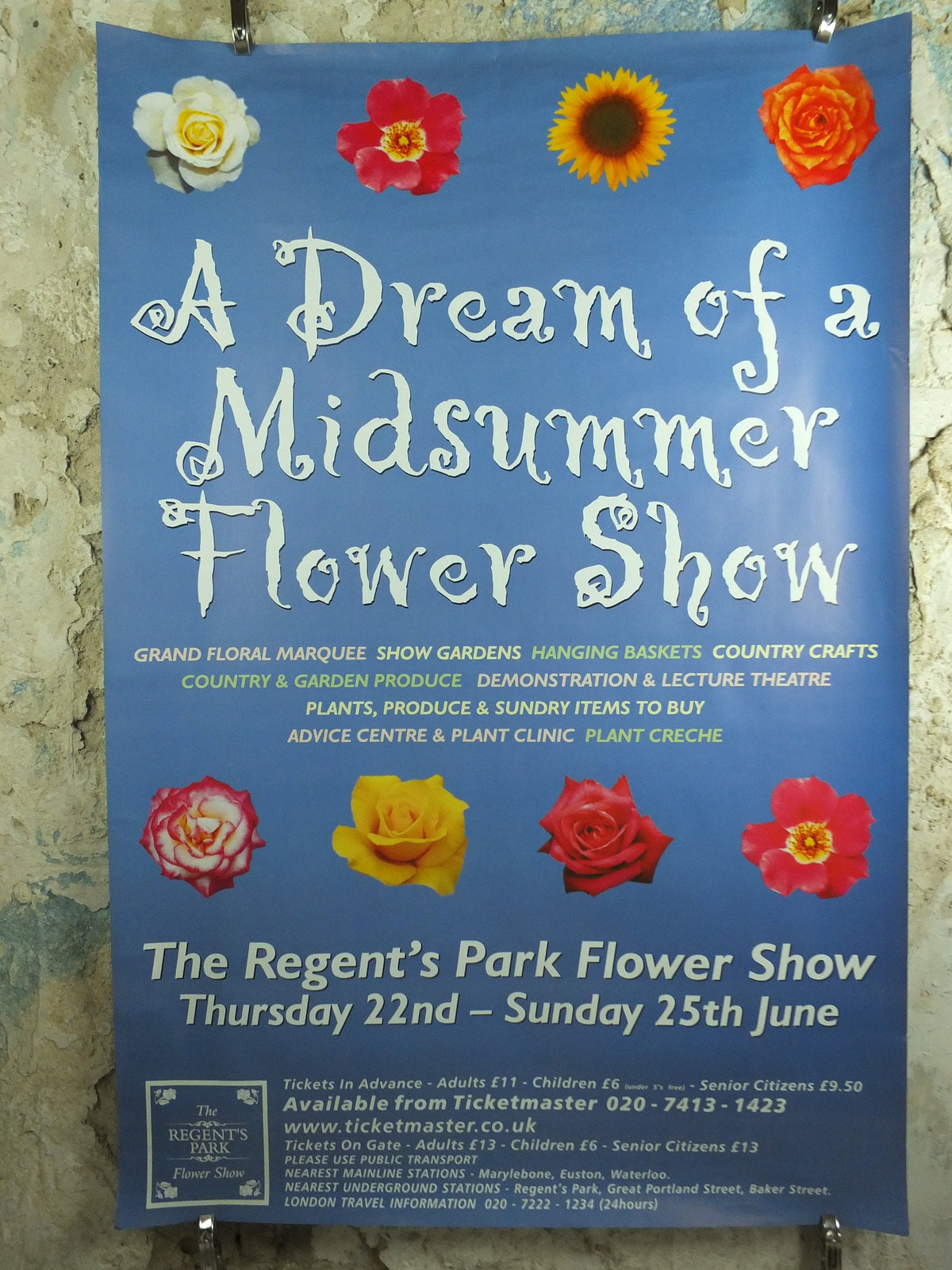 Original Vintage Regents Park Flower Show Poster Dream of a Midsummer Flower Show Garden botanical flora plants bloom 2000 wall art 2000s
