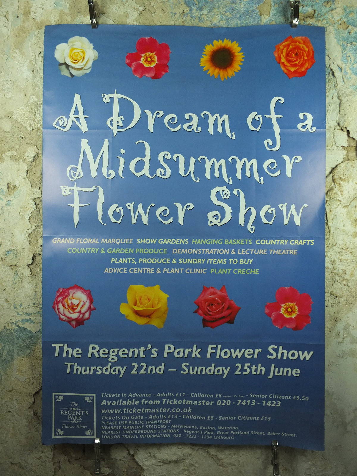 Original Vintage Regents Park Flower Show Poster Dream of a Midsummer Flower Show Garden botanical flora plants bloom 2000 wall art 2000s