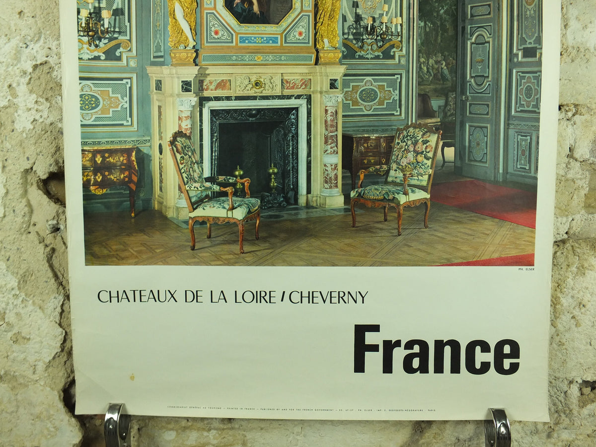 1950s French Loire Valley Travel Poster, Château de Cheverny, travel tourism, wall art decor
