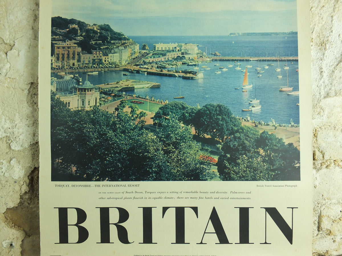 Torquay, Devon Travel Poster, Britain, Devonshire, Resort, harbour boats, travel tourism, holiday vacation wall art 1950s