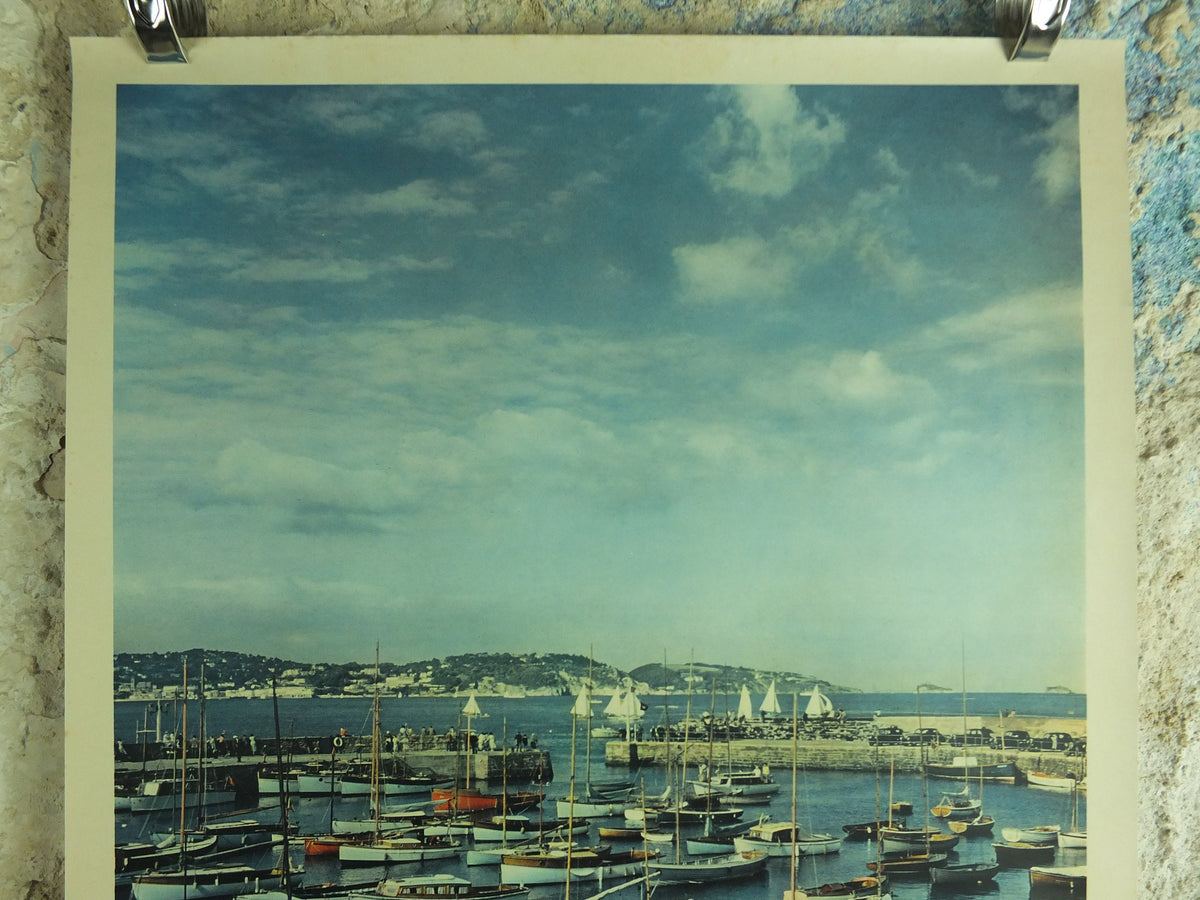Paignton, Devon Travel Poster, Torbay, Britain, Devonshire, harbour boats, travel tourism, holiday vacation wall art 1950s