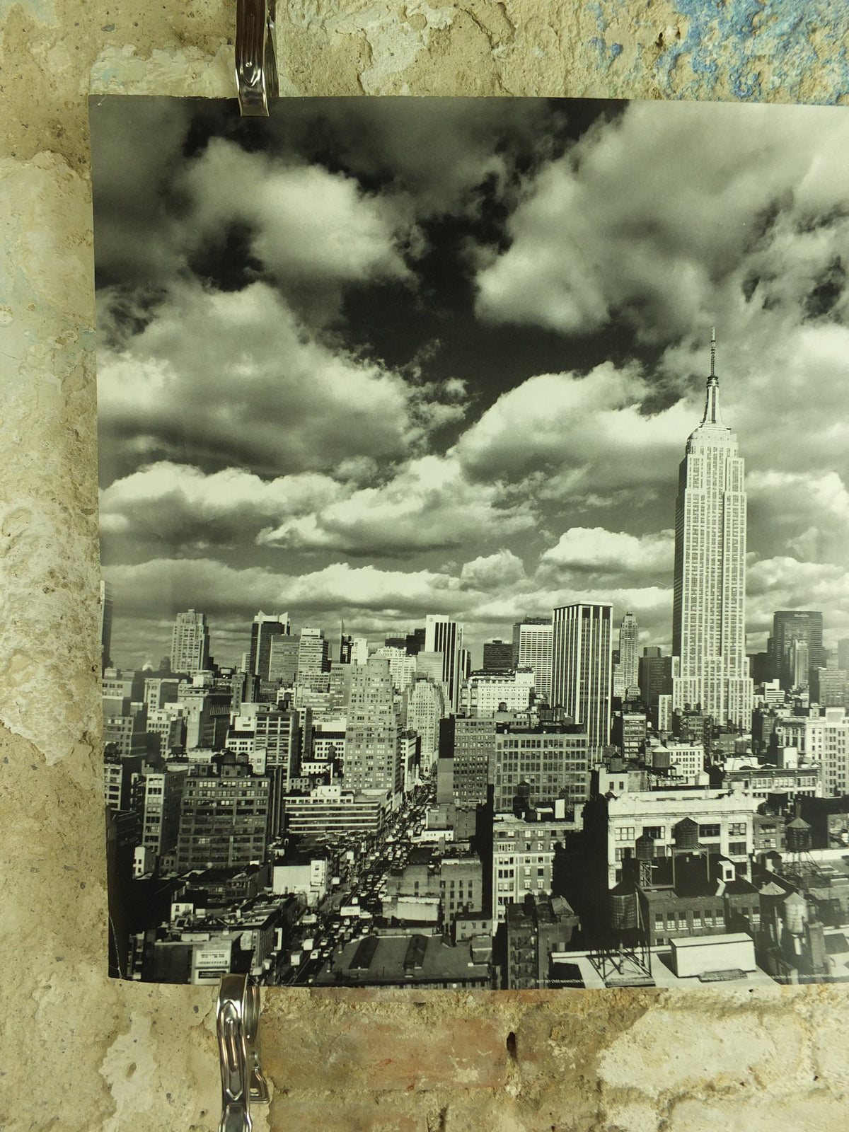 Original Vintage Manhatten New York Empire State Building Travel Poster black white USA monochrome print wall art retro 1990s 1996