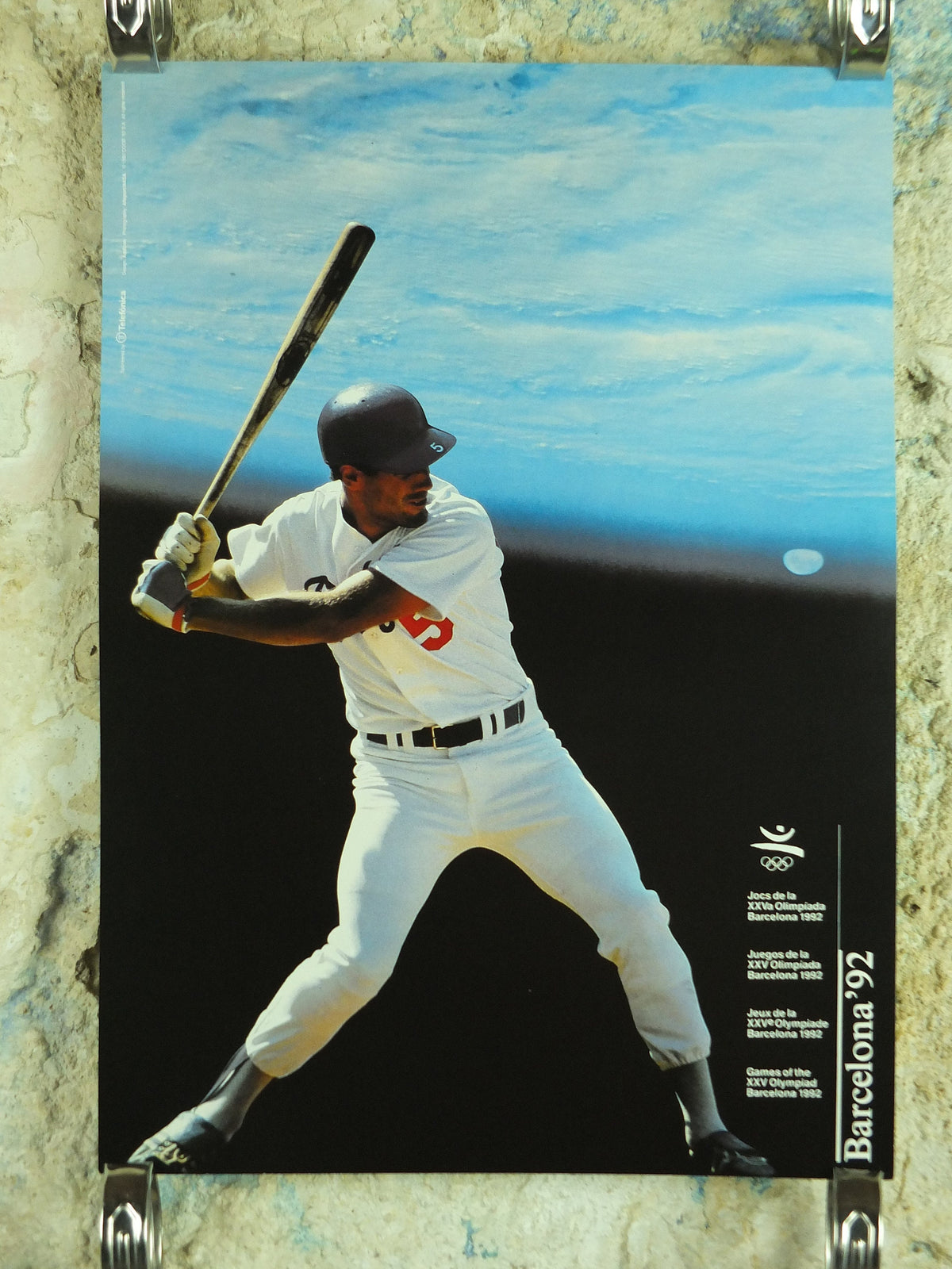 Original Vintage Olympic Spanish Barcelona 1992 Baseball Poster pitch strike moon world MBL softball Olympiad sport wall art 1990s