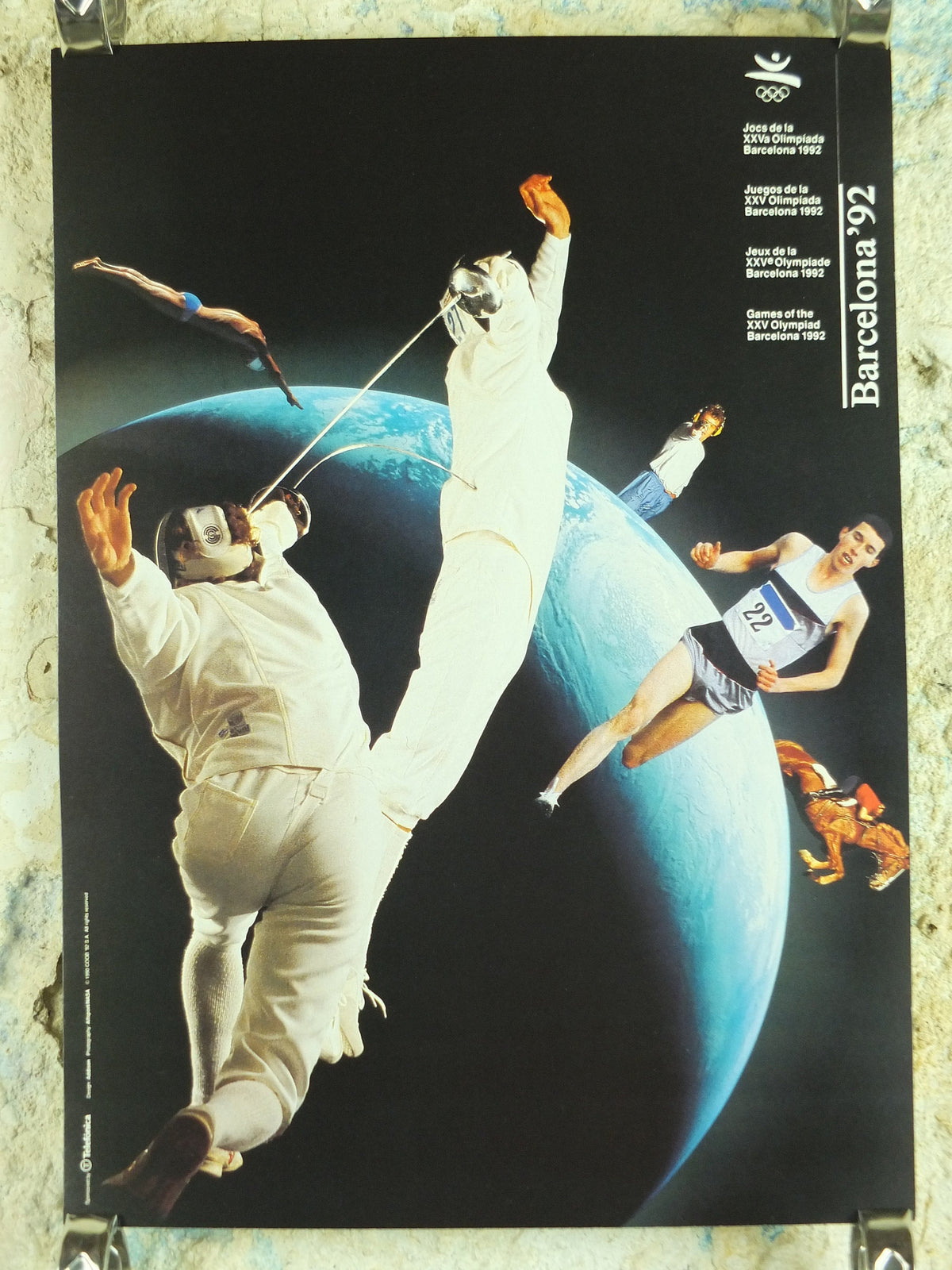 Original Vintage Olympic Spanish Barcelona 1992 Fencing Poster Swimming Track and Field Shooting Equestrian Olympiad sport wall art 1990s
