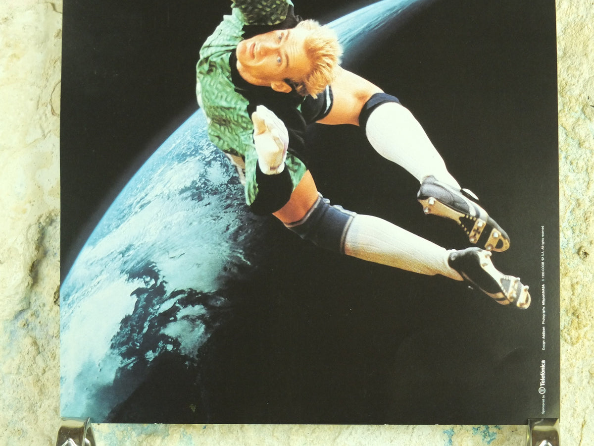 Original Vintage Olympic Spanish Barcelona 1992 Football Poster soccer ball goalkeeper dive goalie Olympiad sport wall art 1990s
