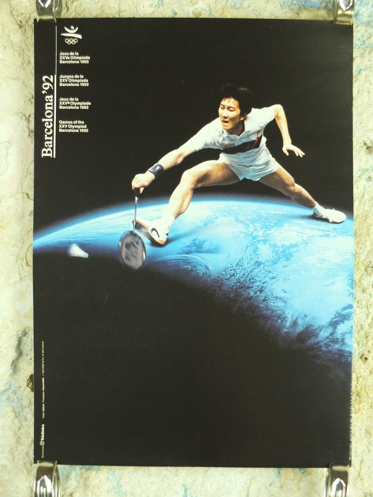 Original Vintage Olympic Spanish Barcelona 1992 Badminton Poster shuttlecock NASA world Olympiad sport wall art 1990s