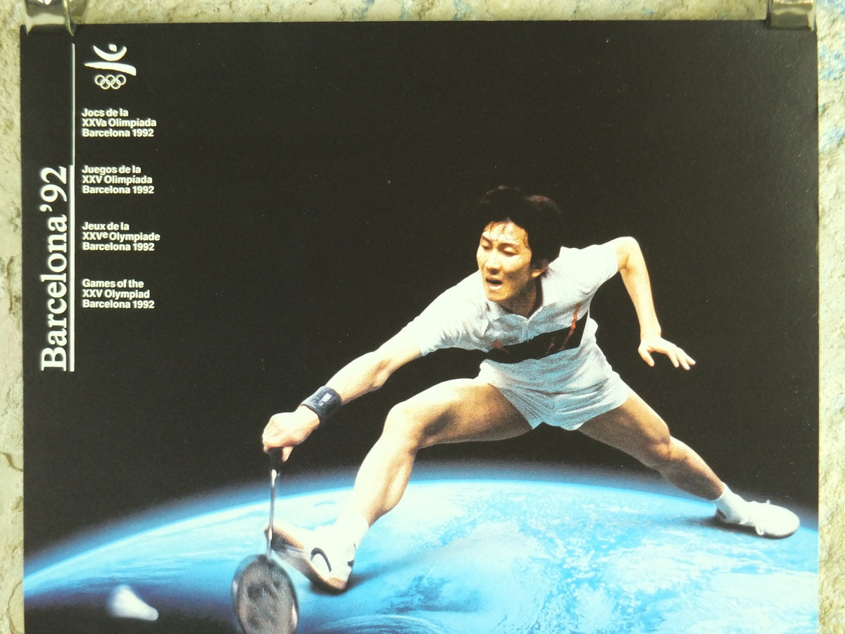 Original Vintage Olympic Spanish Barcelona 1992 Badminton Poster shuttlecock NASA world Olympiad sport wall art 1990s
