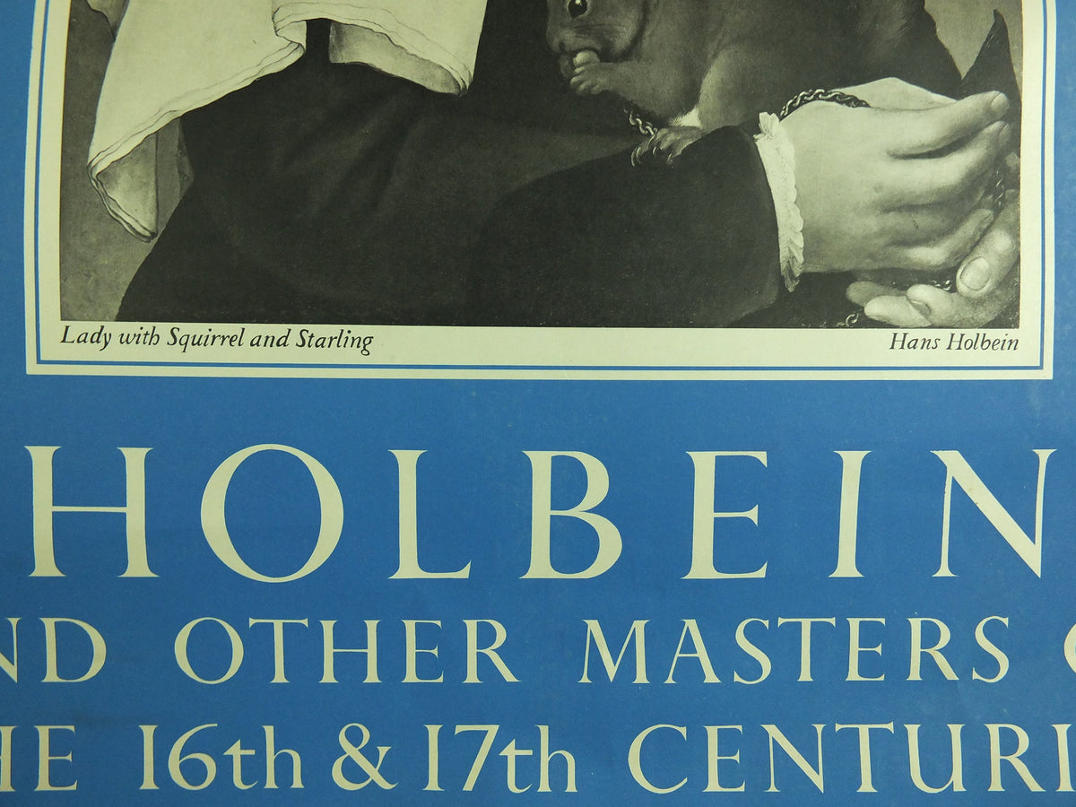 Original Vintage Royal Academy of Arts Poster Holbien and Masters 16C 17C Lady Squirrel Starling gallery exhibition wall art 1950s