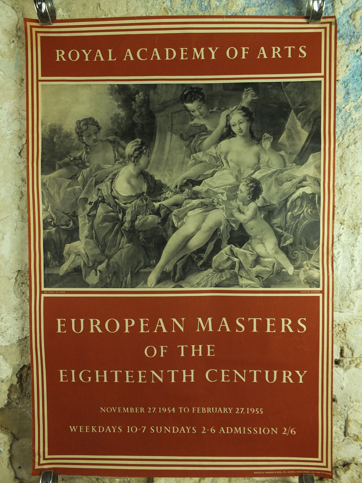 Original Vintage Royal Academy of Arts Poster Toilet of Venus European Masters of the 18C Francois Boucher gallery exhibition wall art 1950s