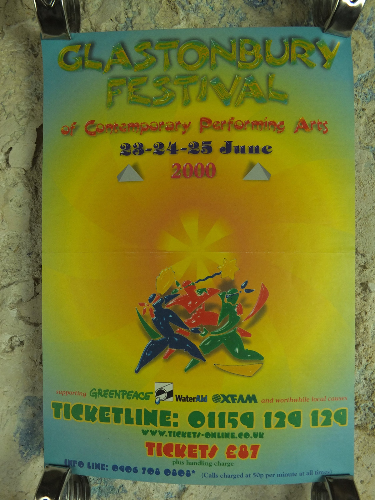 Original Vintage Glastonbury Festival 2000 Poster Greenpeace david bowie muse chemical brothers concert gig show music print wall art 1990s