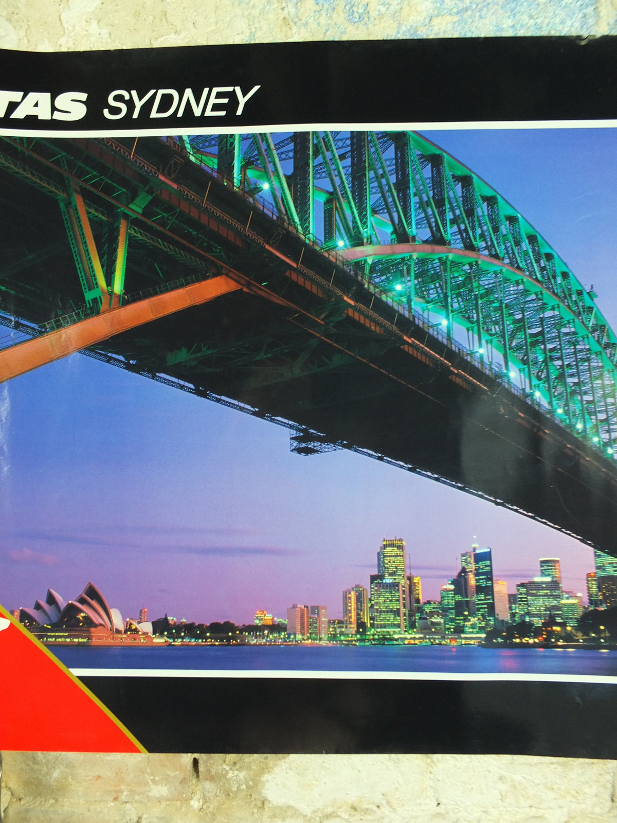 Original Vintage Australia Qantas Sydney Harbour Bridge Travel Poster city bay harbour travel tourism holiday vacation wall art 1990