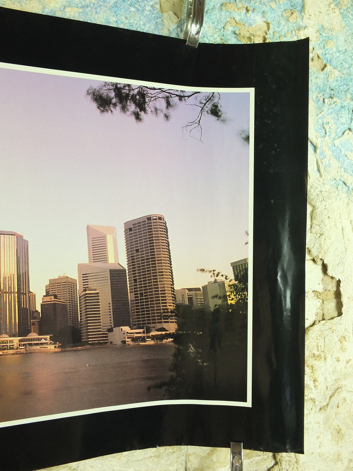 Original Vintage Australia Qantas Brisbane Travel Poster city bay harbour skyscrapers travel tourism holiday vacation wall art 1990